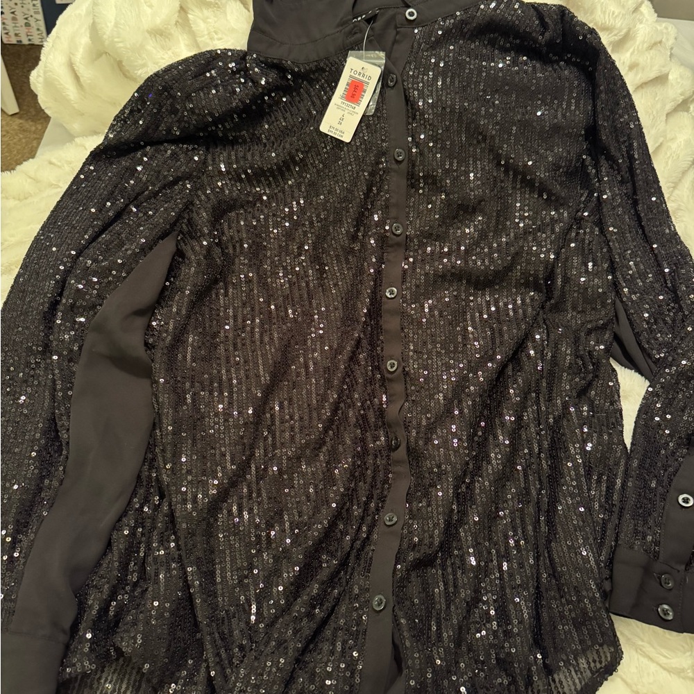 Torrid Black Sequin Button-Up Blouse